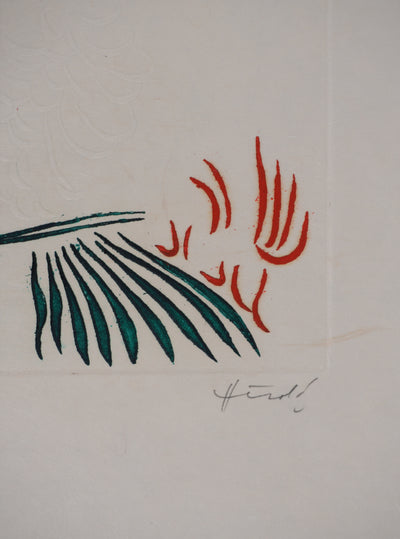 Jacques HEROLD : Composition florale abstraite (fond blanc), Gravure originale signée
