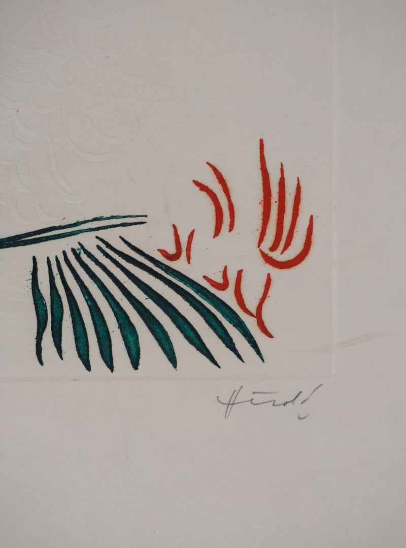 Jacques HEROLD : Composition florale abstraite (fond blanc), Gravure originale signée