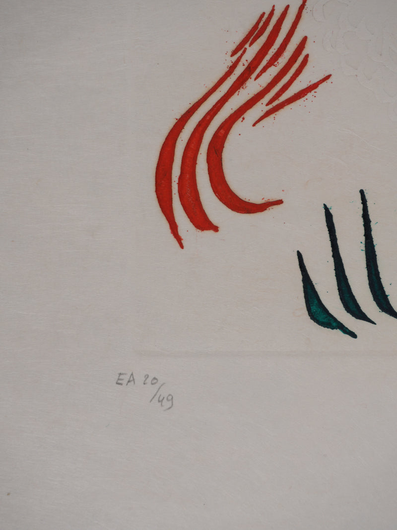 Jacques HEROLD : Composition florale abstraite (fond blanc), Gravure originale signée