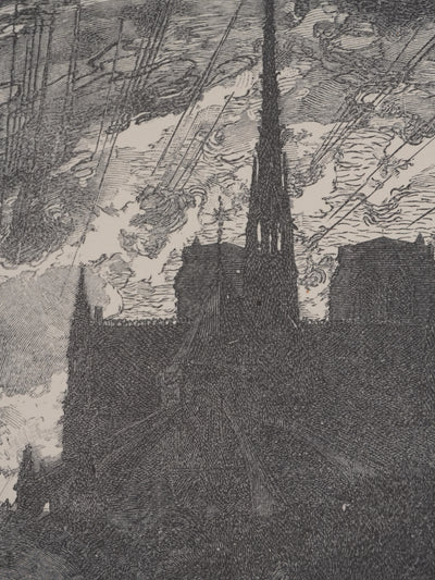 Auguste LEPERE : Derrière Notre Dame, Gravure originale signée