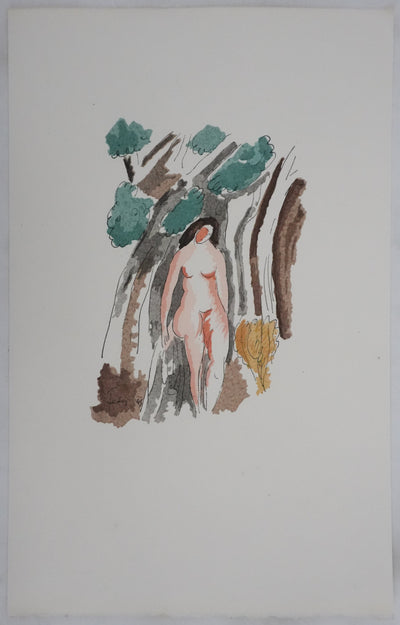 Adolphe FEDER : Nue sur le rocher, Lithographie originale signée