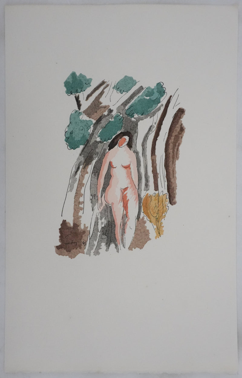 Adolphe FEDER : Nue sur le rocher, Lithographie originale signée