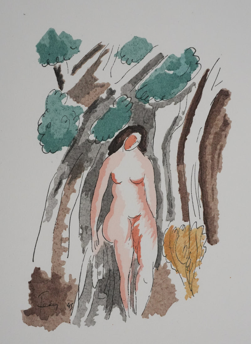 Adolphe FEDER : Nue sur le rocher, Lithographie originale signée