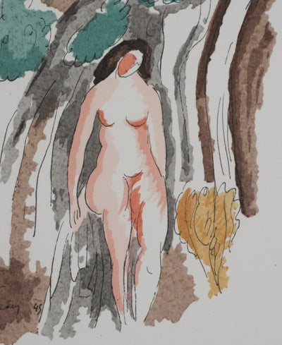 Adolphe FEDER : Nue sur le rocher, Lithographie originale signée