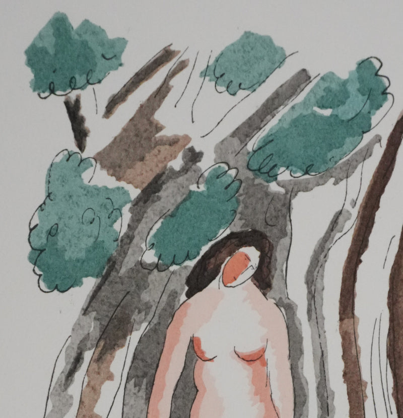 Adolphe FEDER : Nue sur le rocher, Lithographie originale signée