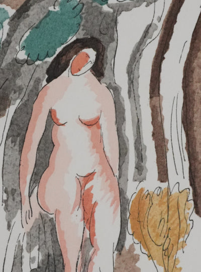 Adolphe FEDER : Nue sur le rocher, Lithographie originale signée