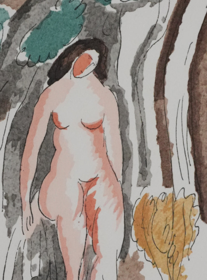 Adolphe FEDER : Nue sur le rocher, Lithographie originale signée
