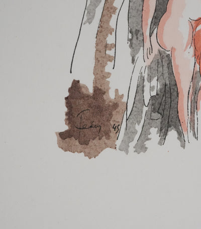 Adolphe FEDER : Nue sur le rocher, Lithographie originale signée