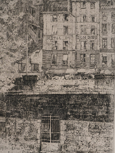 Charles JOUAS : Le Quai de Montebello, Gravure originale signée