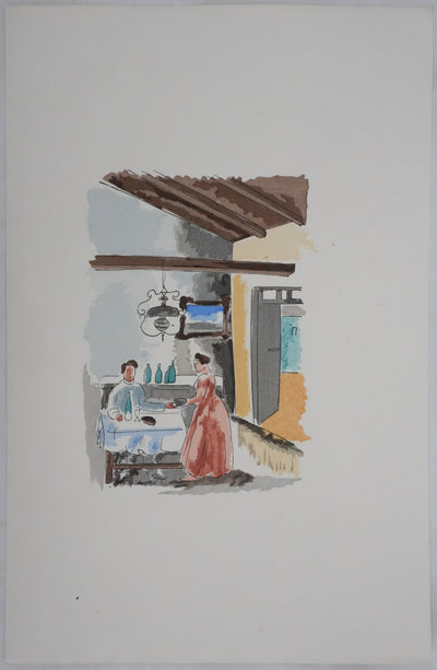 Adolphe FEDER : Scène de vie, Lithographie originale signée