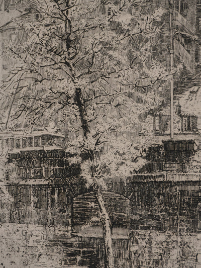 Charles JOUAS : Le Quai de Montebello, Gravure originale signée