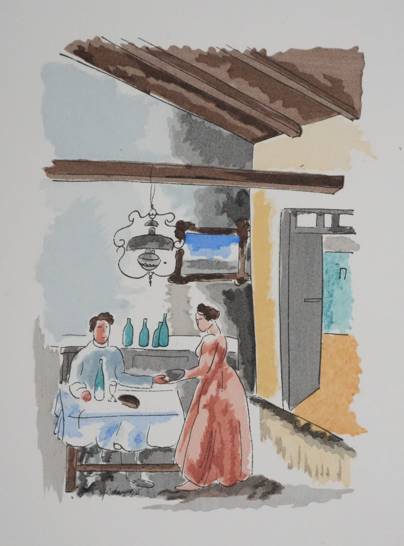 Adolphe FEDER : Scène de vie, Lithographie originale signée