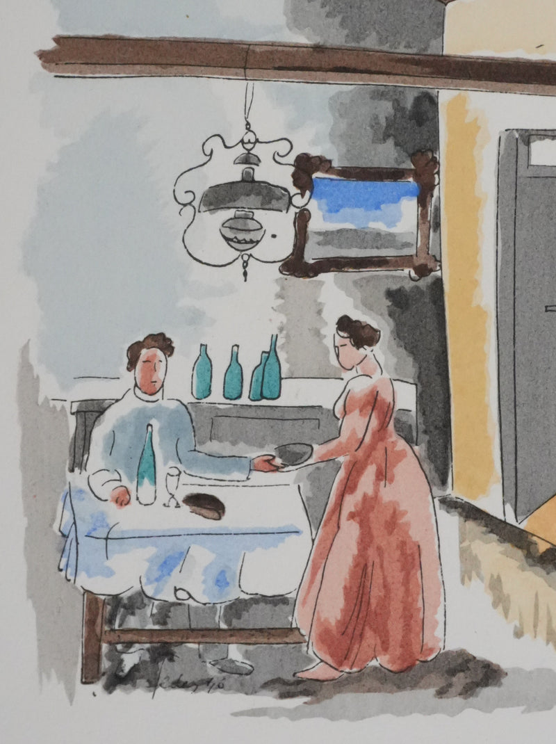 Adolphe FEDER : Scène de vie, Lithographie originale signée