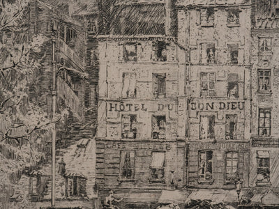 Charles JOUAS : Le Quai de Montebello, Gravure originale signée