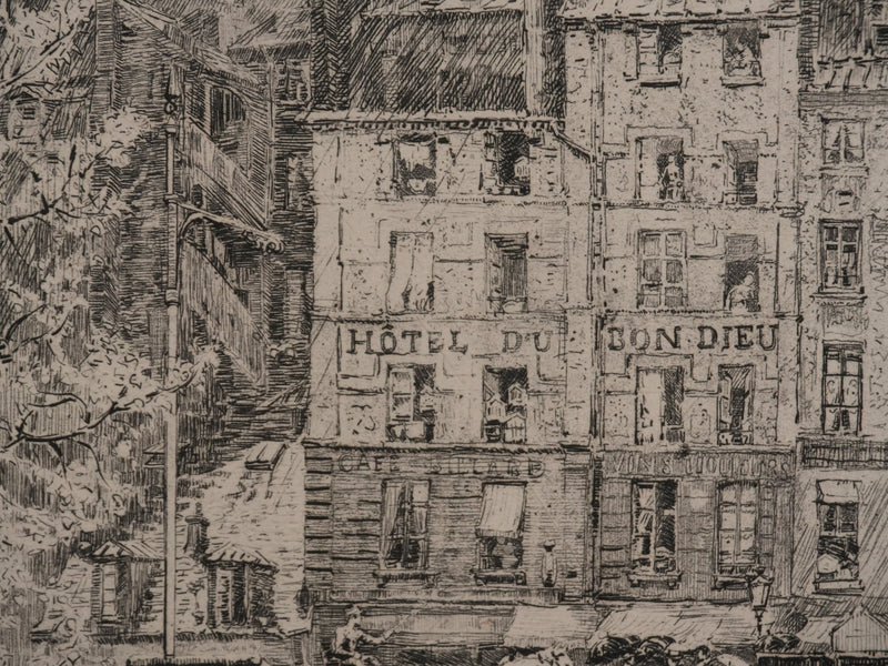 Charles JOUAS : Le Quai de Montebello, Gravure originale signée