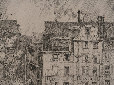 Charles JOUAS : Le Quai de Montebello, Gravure originale signée