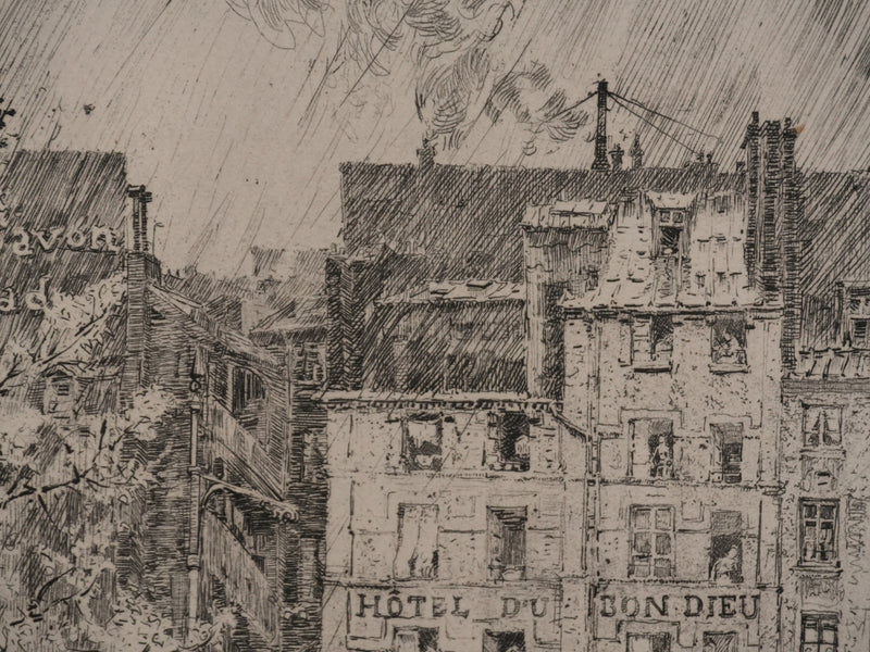 Charles JOUAS : Le Quai de Montebello, Gravure originale signée