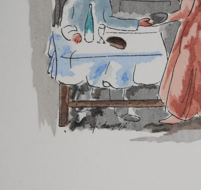 Adolphe FEDER : Scène de vie, Lithographie originale signée