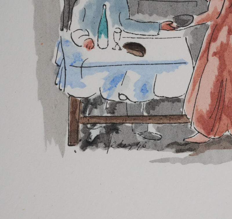 Adolphe FEDER : Scène de vie, Lithographie originale signée