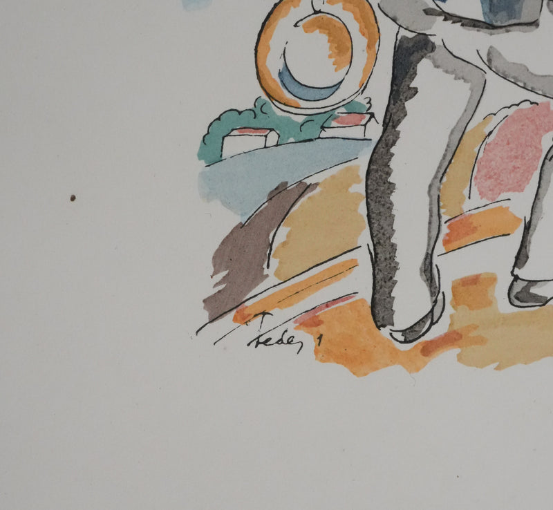 Adolphe FEDER : En randonnée, Lithographie originale signée