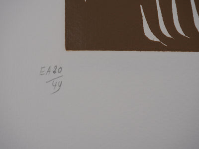 Jacques HEROLD : Composition florale abstraite (monochrome), Gravure originale signée
