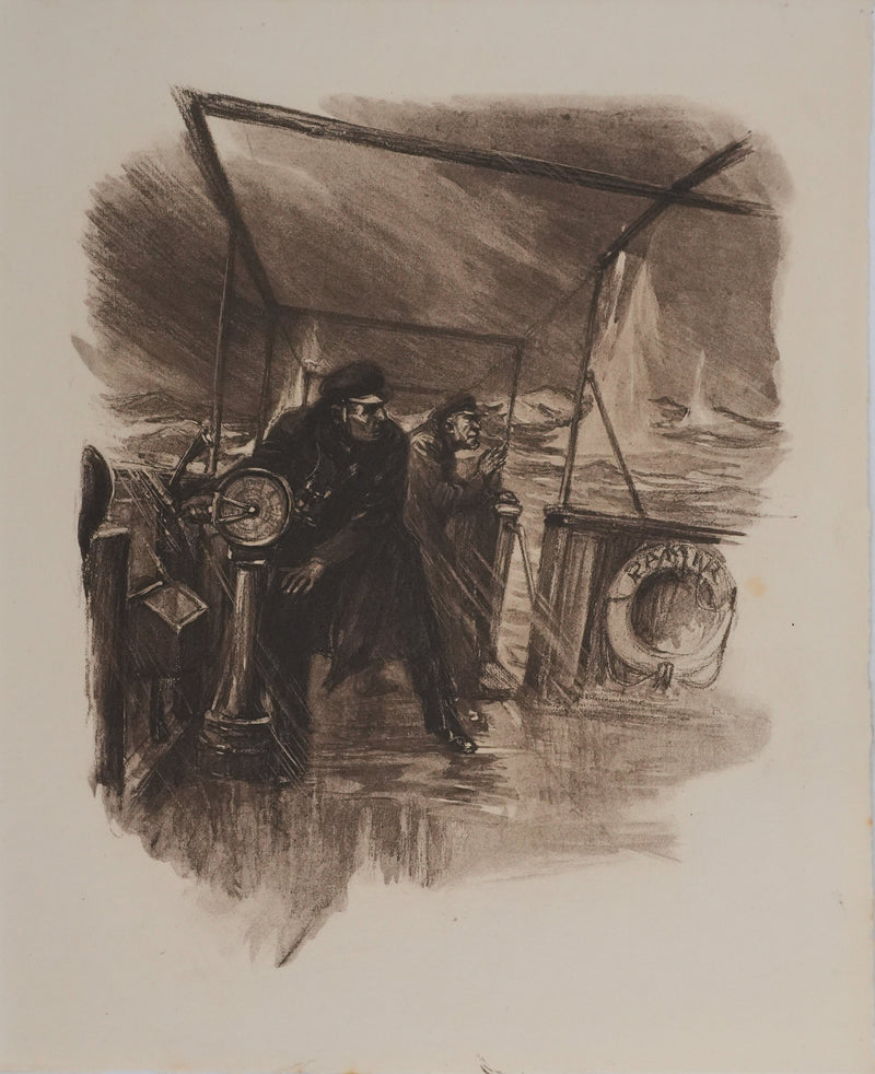 Charles FOURQUERAY : Les marins pris dans la tempête, Lithographie originale