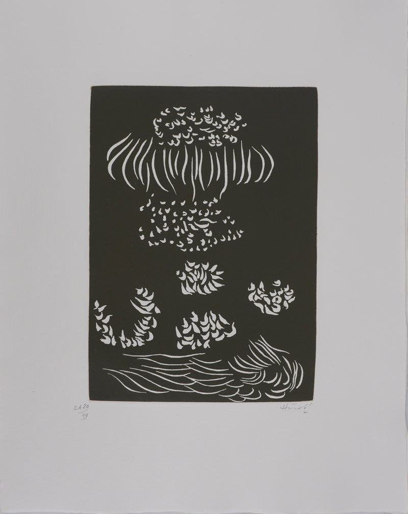 Jacques HEROLD : Composition végétale surréaliste (monochrome), Gravure originale signée