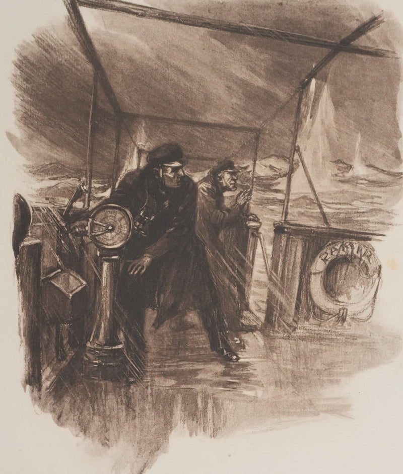 Charles FOURQUERAY : Les marins pris dans la tempête, Lithographie originale
