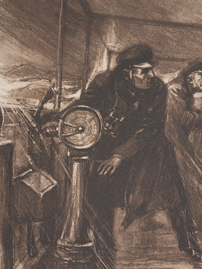 Charles FOURQUERAY : Les marins pris dans la tempête, Lithographie originale