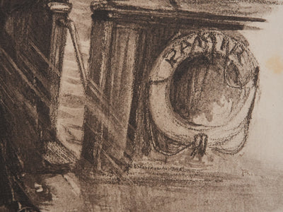 Charles FOURQUERAY : Les marins pris dans la tempête, Lithographie originale
