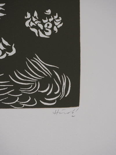 Jacques HEROLD : Composition végétale surréaliste (monochrome), Gravure originale signée