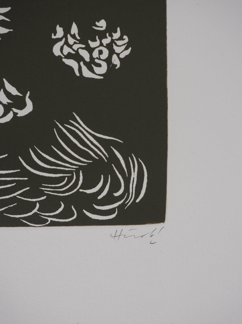 Jacques HEROLD : Composition végétale surréaliste (monochrome), Gravure originale signée