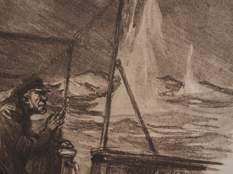 Charles FOURQUERAY : Les marins pris dans la tempête, Lithographie originale