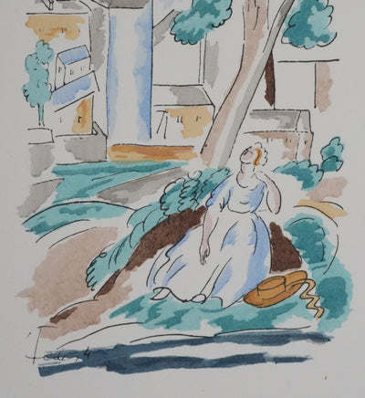 Adolphe FEDER : Repos sous l'arbre, Lithographie originale signée