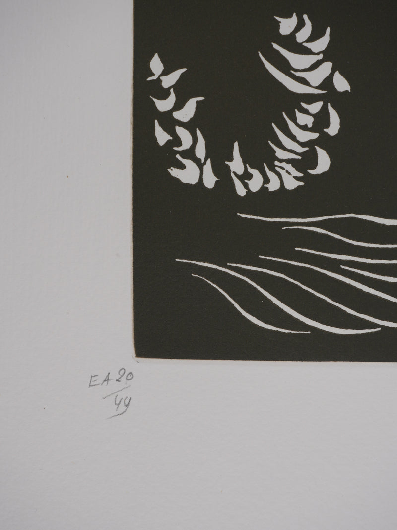 Jacques HEROLD : Composition végétale surréaliste (monochrome), Gravure originale signée