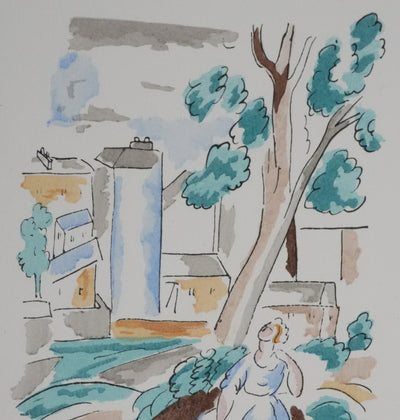 Adolphe FEDER : Repos sous l'arbre, Lithographie originale signée