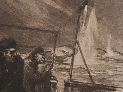 Charles FOURQUERAY : Les marins pris dans la tempête, Lithographie originale