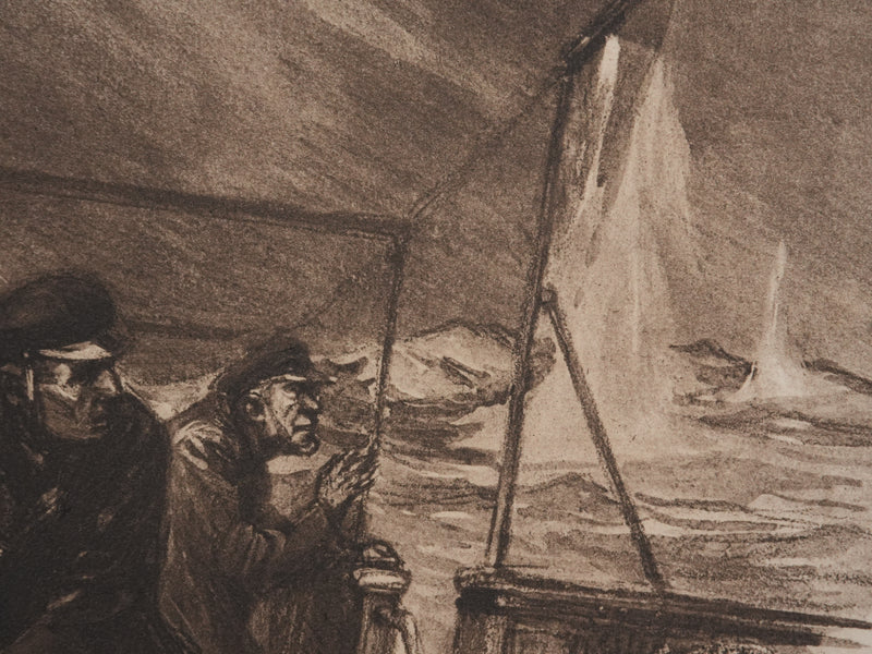 Charles FOURQUERAY : Les marins pris dans la tempête, Lithographie originale