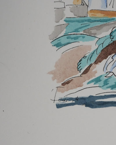 Adolphe FEDER : Repos sous l'arbre, Lithographie originale signée