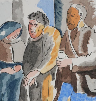 Adolphe FEDER : Les pauvres à l'église, Lithographie originale signée