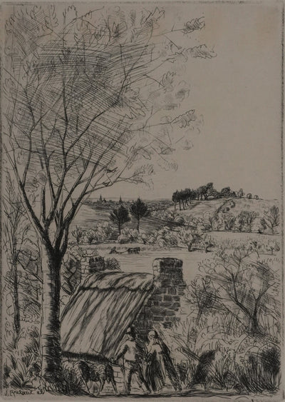 Jean FRELAUT : Les bergers au printemps, Gravure originale signée