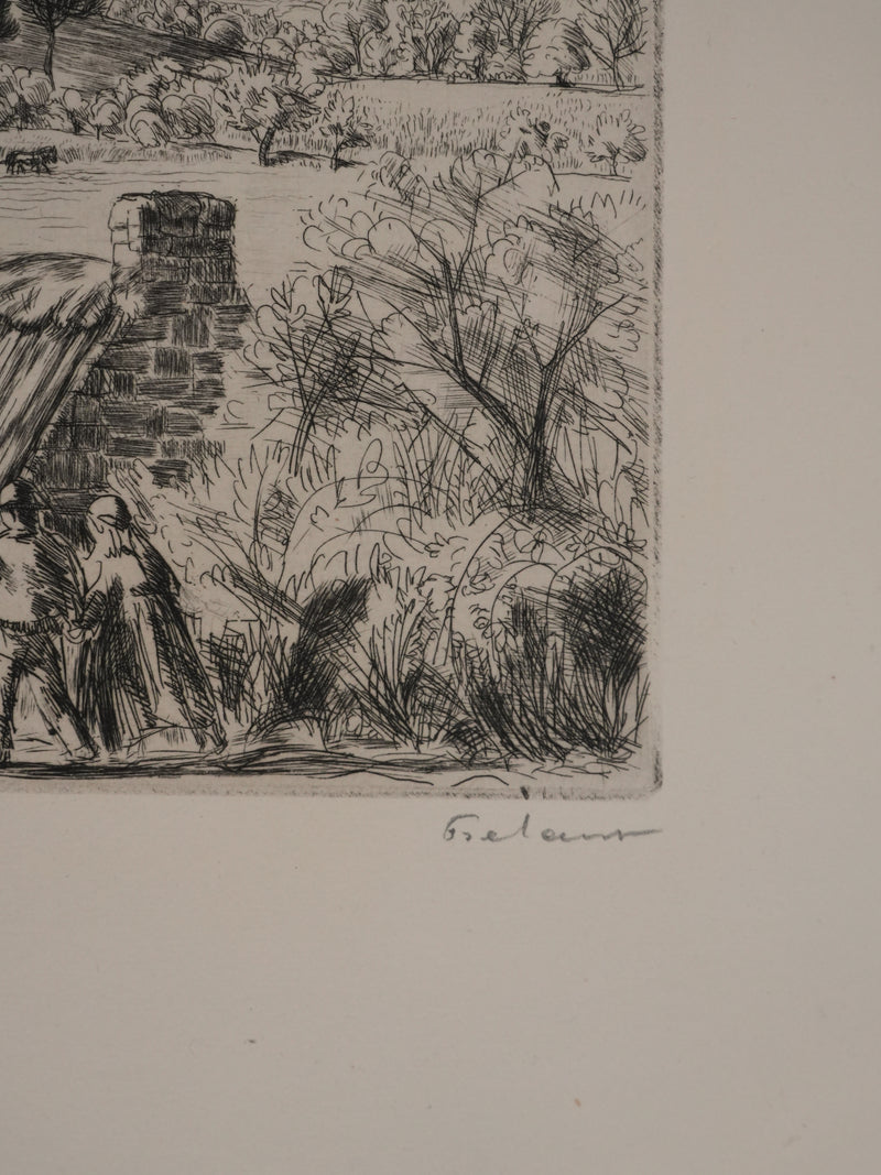 Jean FRELAUT : Les bergers au printemps, Gravure originale signée