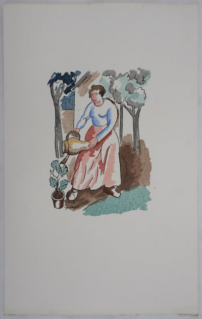 Adolphe FEDER : La jardinière, Lithographie originale signée