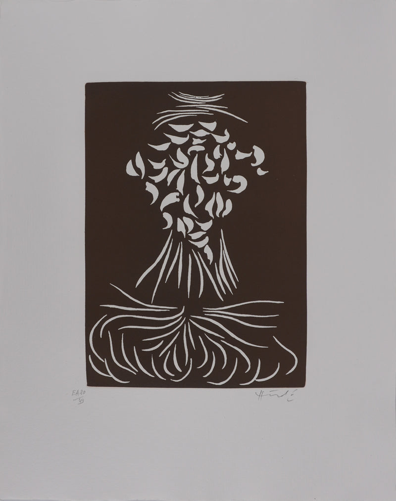 Jacques HEROLD : Fleur de célosie abstraite (monochrome), Gravure originale signée