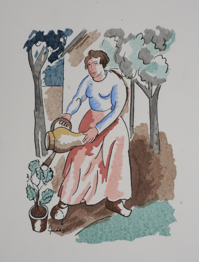 Adolphe FEDER : La jardinière, Lithographie originale signée