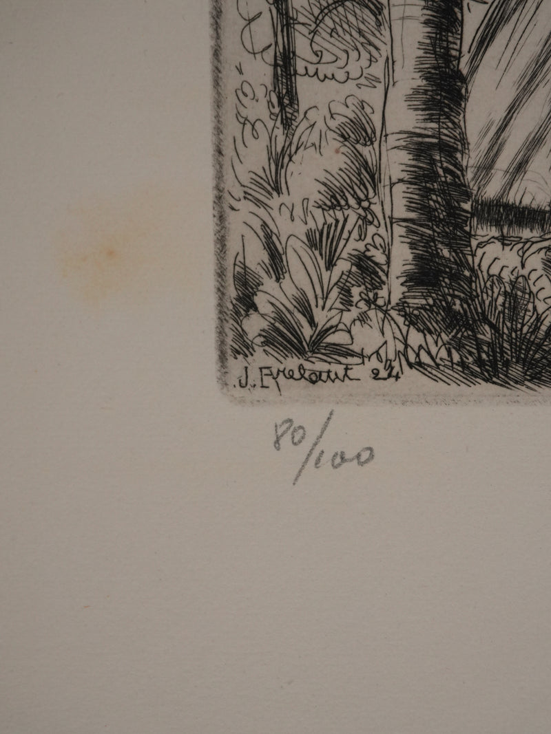Jean FRELAUT : Les bergers au printemps, Gravure originale signée