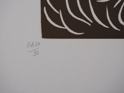 Jacques HEROLD : Fleur de célosie abstraite (monochrome), Gravure originale signée