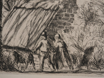 Jean FRELAUT : Les bergers au printemps, Gravure originale signée