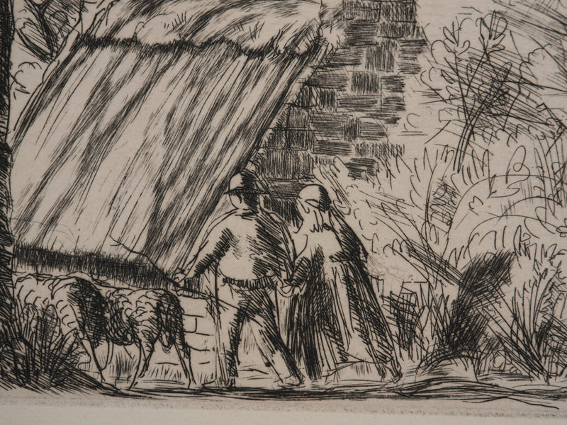 Jean FRELAUT : Les bergers au printemps, Gravure originale signée