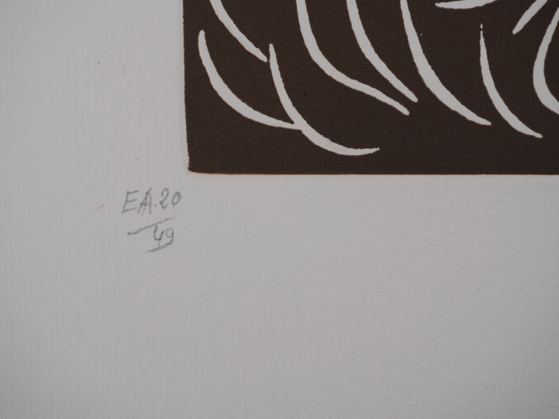 Jacques HEROLD : Fleur de célosie abstraite (monochrome), Gravure originale signée